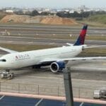 DL275 flight on runway before departure