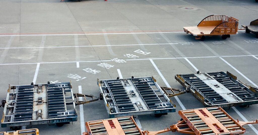 Ground crew and equipment around plane at Guangzhou Airport